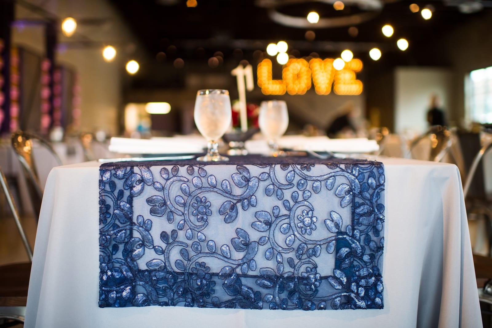 Sequins Lace Navy at a Windy City Linen event